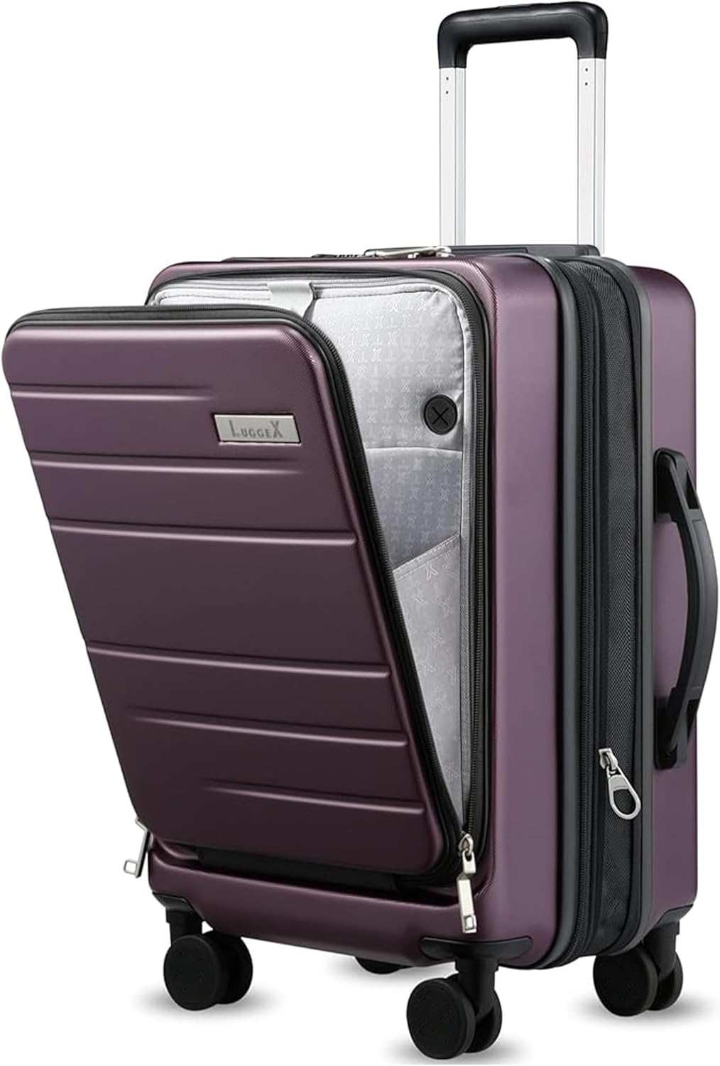 LUGGEX Carry On Luggage 22x14x9 Airline Approved, Expandable Polycarbonate Suitcase with Front Pocket (Purple, 20 Inch, 35L)