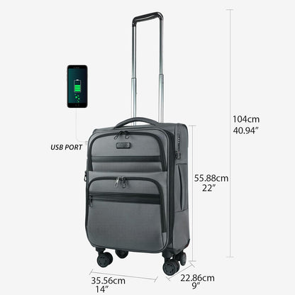 KROSER Softside Expandable Carry On Luggage with Spinner Wheels & Built-in TSA Lock, Durable Suitcase Rolling Luggage with USB Port, Carry-On 20-Inch, Grey