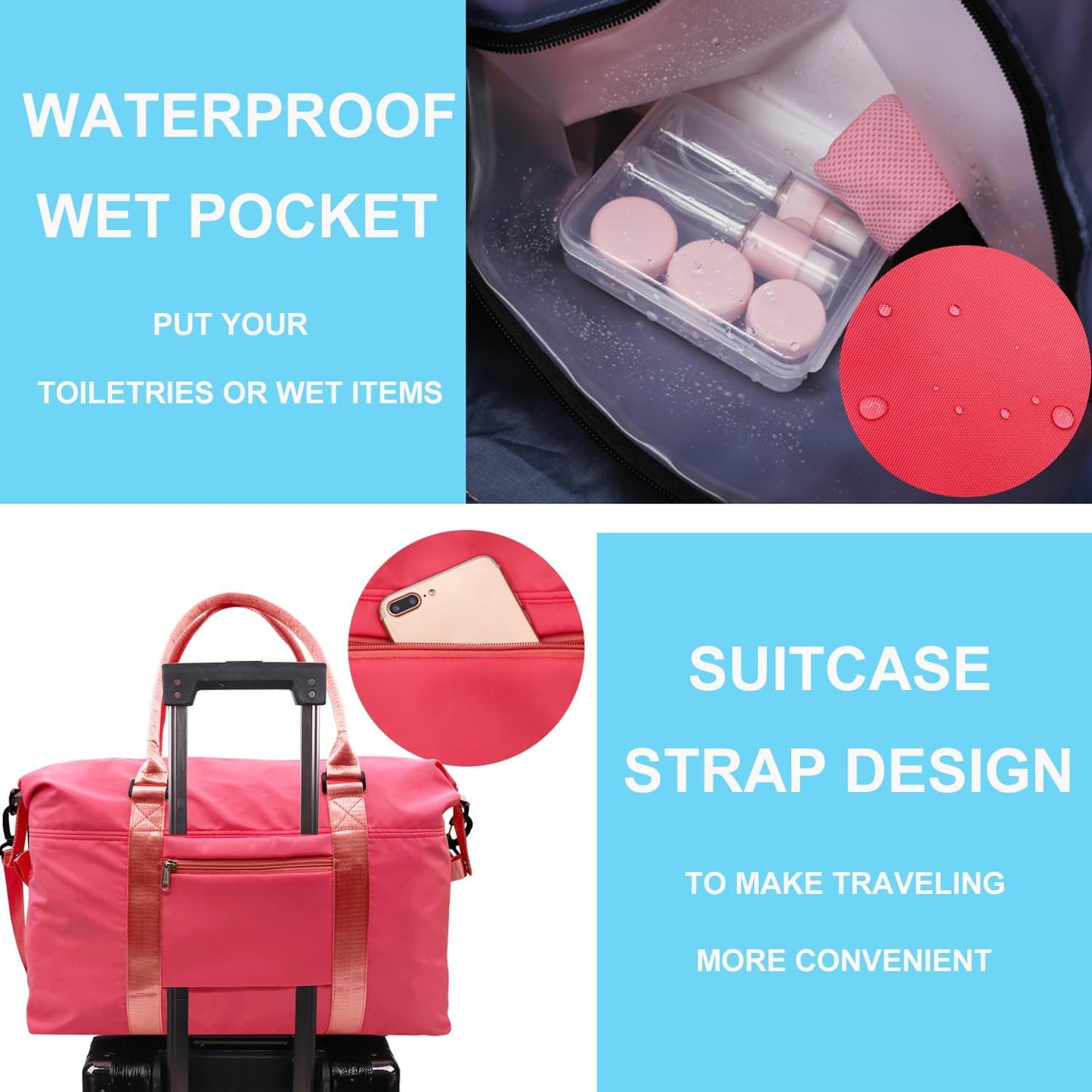 Travel Duffle Bag, Waterproof Sport Tote Gym Bag for Women Men, Overnight Weekender Carry On Bag with Wet Pocket