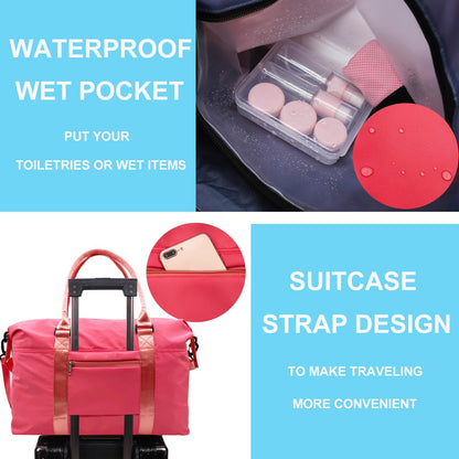 Travel Duffle Bag, Waterproof Sport Tote Gym Bag for Women Men, Overnight Weekender Carry On Bag with Wet Pocket