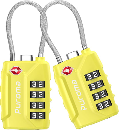 Puroma 2 Pack TSA Approved Luggage Lock, 4 Digit Combination Travel Locks Resettable Code Lock with Zinc Alloy Body for Suitcase, Toolbox, Backpack, Bag, Gym Locker (Yellow)