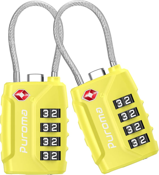 Puroma 2 Pack TSA Approved Luggage Lock, 4 Digit Combination Travel Locks Resettable Code Lock with Zinc Alloy Body for Suitcase, Toolbox, Backpack, Bag, Gym Locker (Yellow)