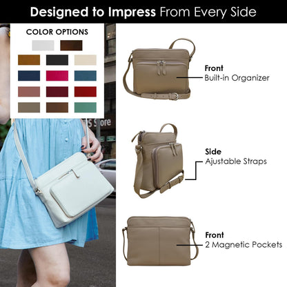 ili New York Genuine Leather Crossbody Bags for Women - Premium RFID Blocking Shoulder Bag Organizer with Adjustable Strap