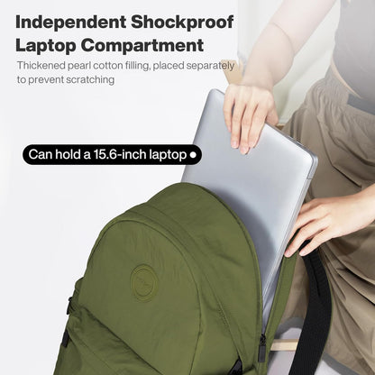 mixi Outdoor Lightweight Backpack Casual Carry On Laptop Backpack Travel Bookbag for Women Men, Water Resistant Durable Hiking Bag for Camping Weekender Sports College Work, 17 Inch, Jungle Green
