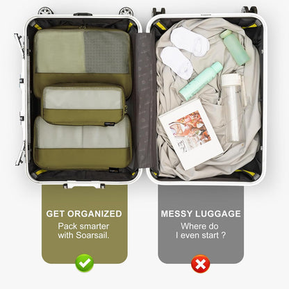 5 Set Compression Packing Cubes for Travel, Space Saving Luggage Organizer Bags (Army Green)