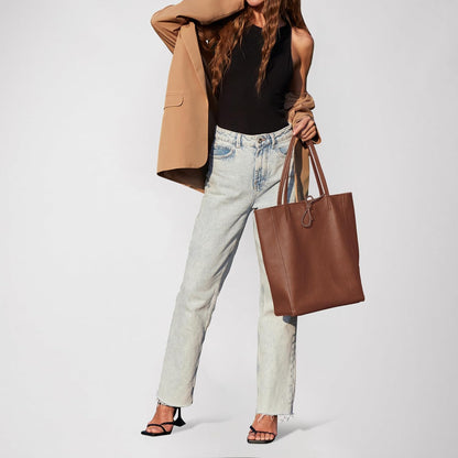 Italian Calf Leather Tote for Women with Zipper, Inner Pocket & Flat Base | Soft Unlined Shopper for Work & Travel