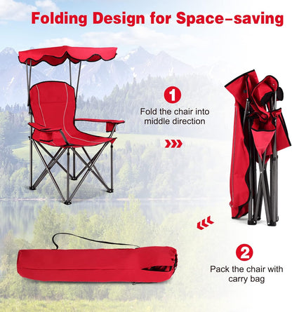 S AFSTAR Safstar Folding Camping Chair with Canopy, Portable Lawn Beach Canopy Chair with Cup Holder & Carry Bag, Load Bearing Up to 265LBS, Folding Chair for Outside Outdoor Travel Hiking Fishing