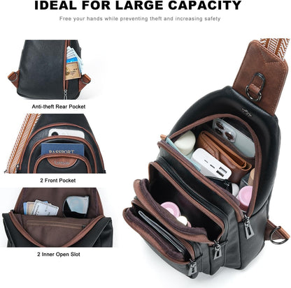 Crossbody Sling Bag for Women Men Anti Theft Cross Body Fanny Pack Belt Bag Purse Gifts for Women Faux Leather, Black Brown