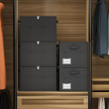 2 Pack Shoe Organizer for Closet - Shoe Storage Bins with Clear Cover, Fabric Shoe Storage Containers with Reinforced Handles, Fits up to 24 Pairs (Black, 16.5 * 12.6 * 12.2in)