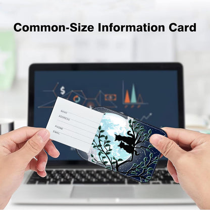 2 Pack Luggage Tag for Suitcase Cat Under The Moon Leather Suitcase Tags with Privacy Name ID Label and Stainless Steel Loop for Travel Bag