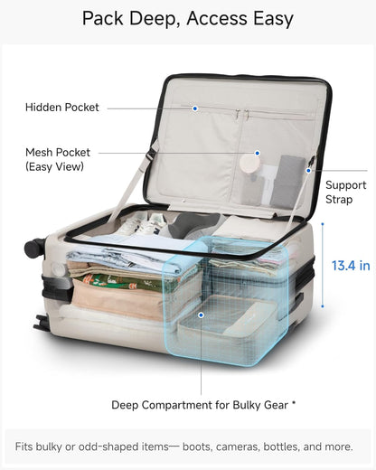 LUGGEX Checked Suitcase Top Opening, FLT Expandable Polycarbonate Hard Shell Suitcase with Wheels (FLO-Lite, Beige, 28 Inch, 105L-115L)