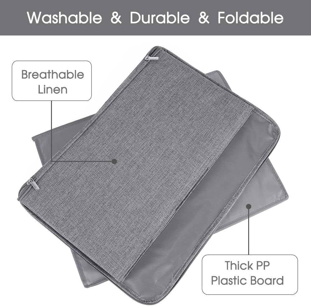 ANMINY 2PCS Storage Bins with Zipper Lids 13 Qt Lidded Fabric Storage Boxes Baskets Cubes with Handles Collapsible Washable Cotton Linen Closet Shelf Clothes Organizer Containers - Gray, Small