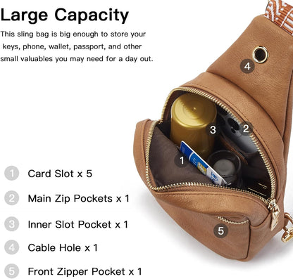 Telena Small Sling Bag for Women Leather Crossbody Fanny Packs Chest Bag for Women