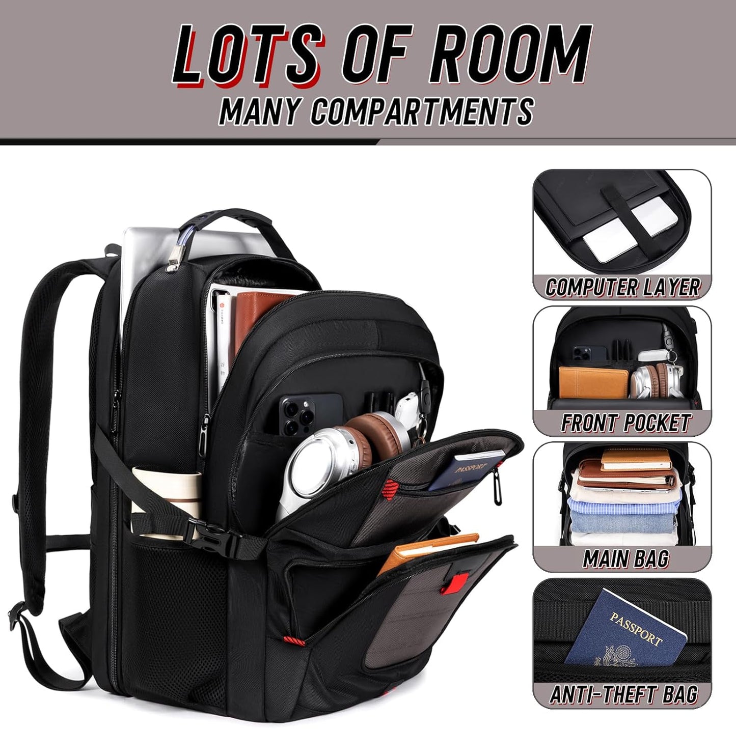 Z-MGKISS Travel Backpack, TSA Airline Approved, Travel Laptop Backpack with USB Charging Port, Extra Large