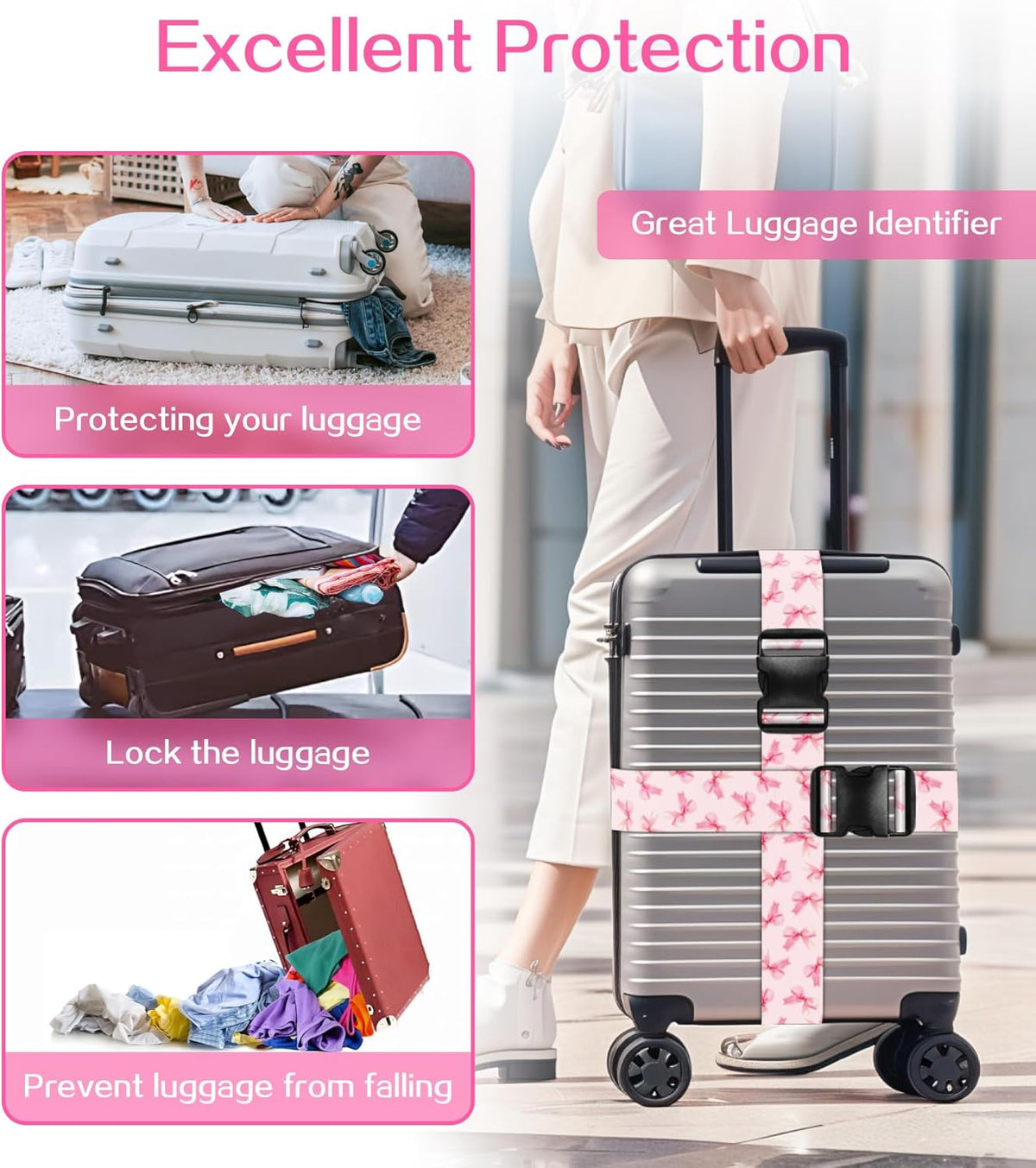 Luggage Straps for Suitcases Travel Belt Luggage Band Heavy Duty Traveling Luggage Identifier Cute Women Girls Unique Accesory,