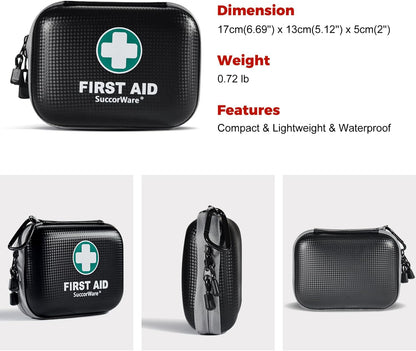150 Pieces Mini First Aid Kit - Small Medical Kit with Hard Shell - Emergency First Aid Kit for Car, Travel, Home, Outdoor, Office, Camping, Hiking (Black)