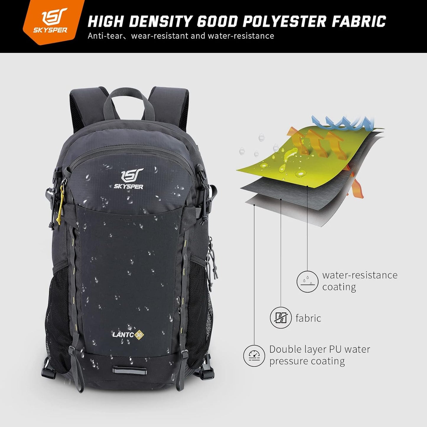 SKYSPER Hiking Daypack 30L Camping Backpack, Day Packs for Men Women Travel Outdoor Camp