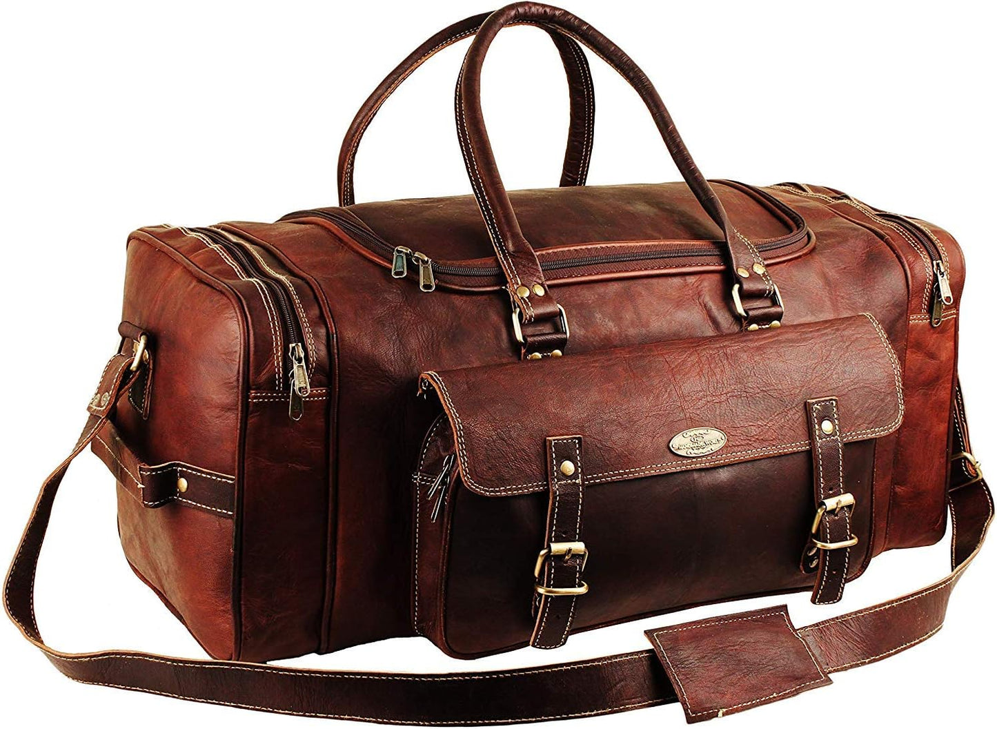 Men’s Gym Sports Overnight Weekender Bag Leather Travel Bags For Men Vintage Leather Duffle Bag Women Carry On Travel Holdall Bag 24 Inches