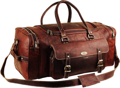 Men’s Gym Sports Overnight Weekender Bag Leather Travel Bags For Men Vintage Leather Duffle Bag Women Carry On Travel Holdall Bag 24 Inches