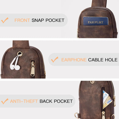 Telena Small Sling Bag for Women Leather Crossbody Fanny Packs Chest Bag for Women