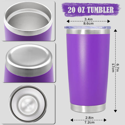 20 oz Tumbler Coffee Tavel Tumblers Bulk with Lid Stainless Steel Double Wall Vacuum Insulated Mug Powder Coated Cups fit Car Cupholder for Hot and Cold - Purple, 4Pack