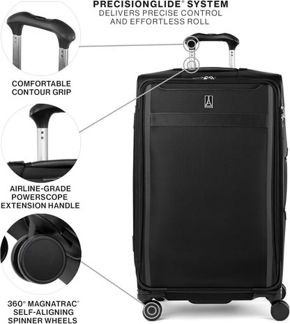 Travelpro VersaPack+ Lightweight Softside Expandable Checked Luggage, 8 Spinner Suitcase, TSA Lock, Men and Women, Checked Large 29-Inch, Black