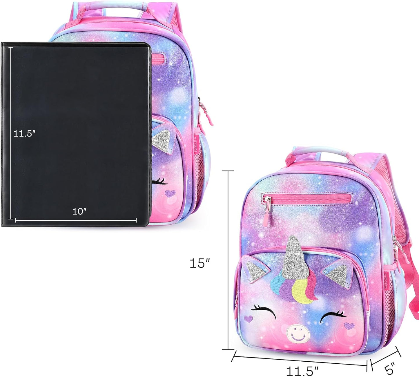 mibasies Girls Backpack for Elementary School, Kids Backpack for Girls 5-8 Unicorn Bangs