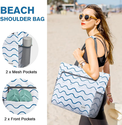 G4Free Beach Bag, Waterproof Sandproof Beach Tote Bag, Large Capacity Foldable for Women