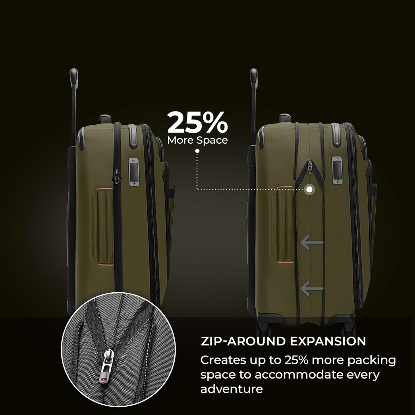 Briggs & Riley Domestic 22" Carry On Expandable Spinner - Luggage for Travel, Suitcases with Wheels, Softside Rolling Bag for Men & Women - ZDX Collection, Hunter