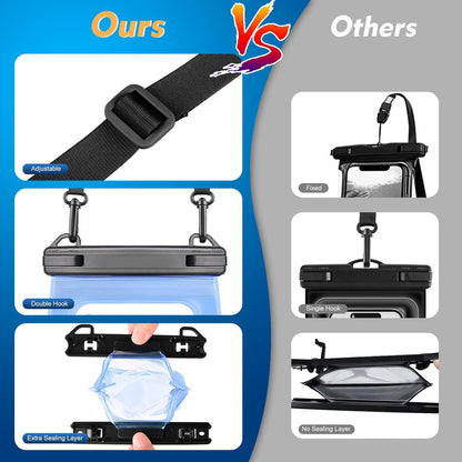 2 Pack Large Waterproof Phone Pouch, IPX8 Double Sealing Floating Waterproof Bag for iPhone 16 15 14 Pro Max Sumsang S25 S24 Google All Devices