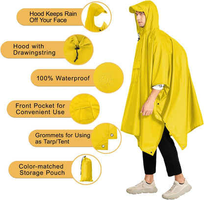 salamra Hooded Rain Poncho Waterproof Raincoat Jacket for Men/Women/Adults with Pocket