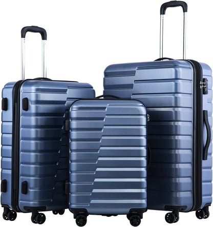 Coolife Expandable Suitcase Luggage set PC ABS TSA Lock Spinner Carry on 3 Piece Sets (blue)