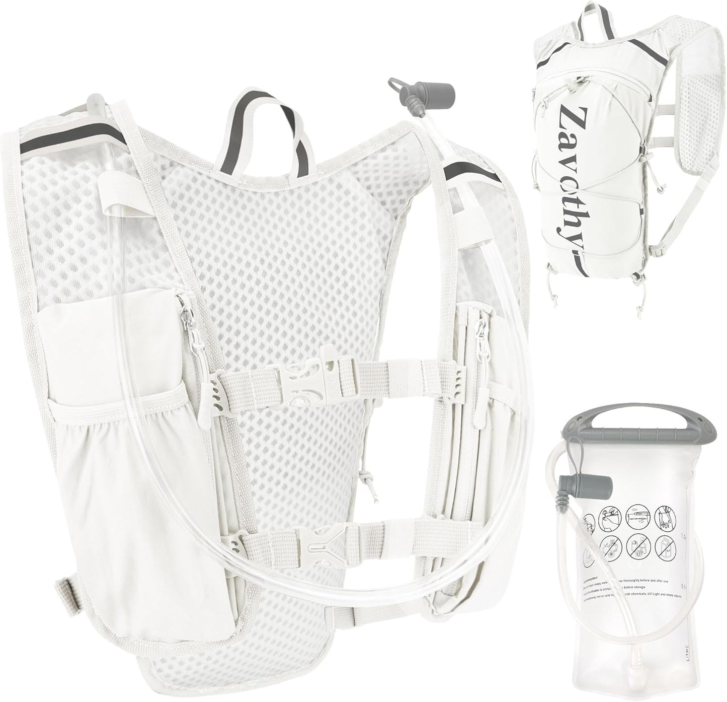 Zavothy Hydration Running Vest for Men & Women – Lightweight 1.5L Hydration Pack with Phone Pockets, Water Bottle Holders, Reflective Strips, Rain Cover – Trail Running, Cycling, Marathon