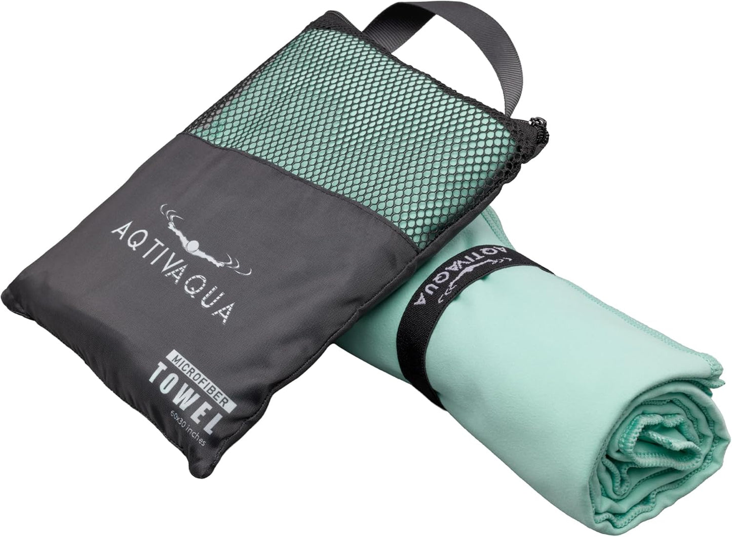 AqtivAqua Quick Dry Towel - Lightweight Microfiber Travel Towel w/Bag - Fast Drying Towel Set for Camping, Beach, Pool, Gym, Backpacking, Sports, Yoga & Swim Use, Hiking (Mint, L:30"x60")