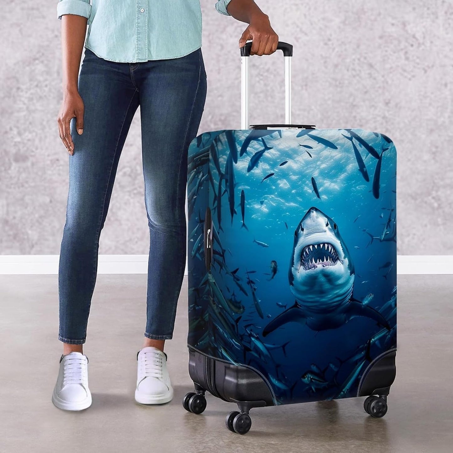 Seadworld Shark Luggage Cover 30-32 Inch High Elastic Thickened Travel Suitcase Covers Blue