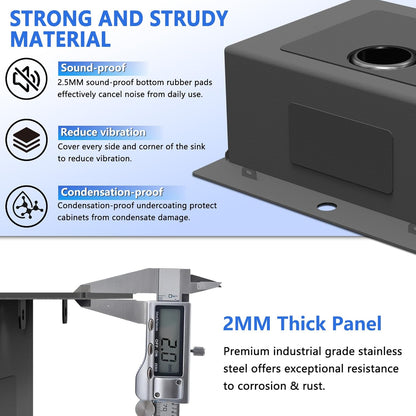 25x22 Inch Black Drop In Kitchen Sink, 25 Inch Gunmetal Black Kitchen Sink Top Mount 18 Gauge Stainless Steel Single Bowl Deep KitchenSink With Grid Handmade KitchenSink Drop In