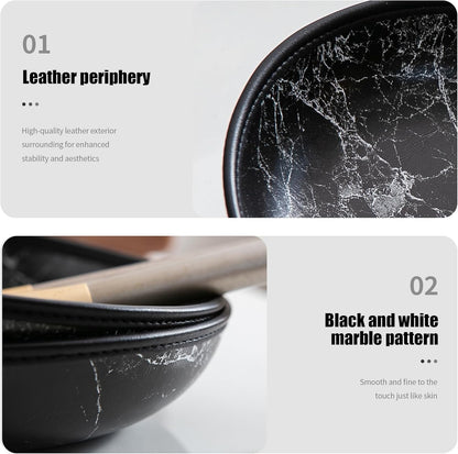 2025 Improved Design Round Marbled Leather Valet Tray Organizer Set of 2, Hard Leather Catchall Tray for Watches, Keys, Wallets, Jewelry & Candys on Desk, Bedside, Nightstand(Round Hard)