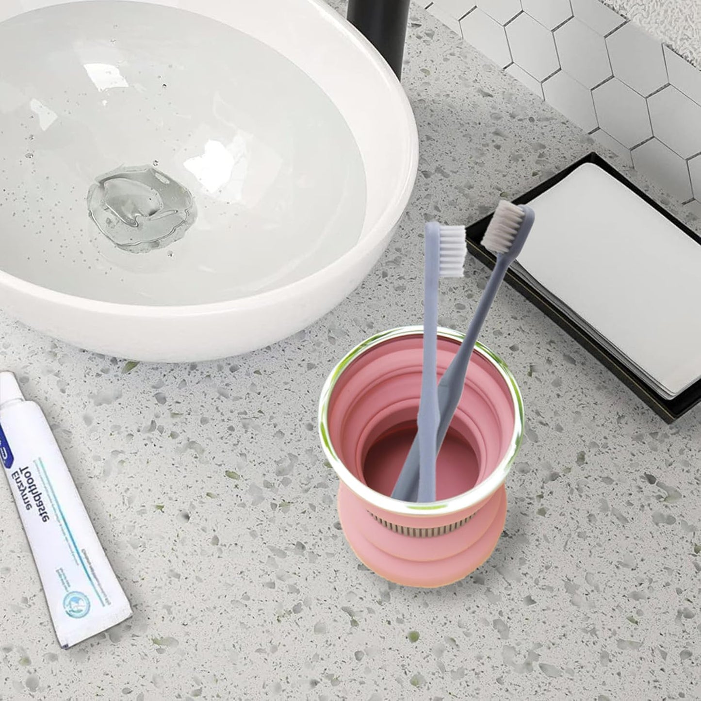 IYYI Collapsible Travel Cup, 10.5oz Foldable Cup with Lid, Silicone Folding Cups for Camping, Hiking, Outdoors, Travel, Portable Camping Cup Set (Green+Sage)