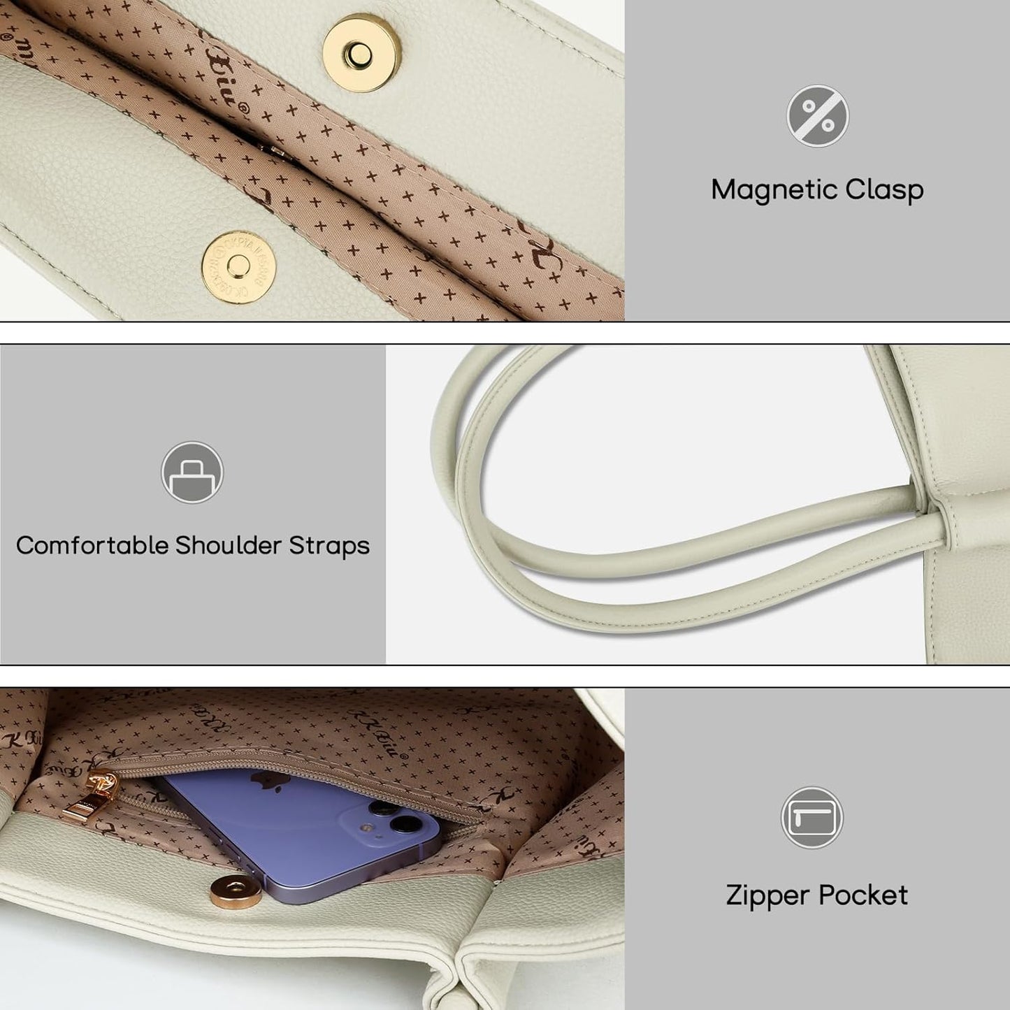 KKXIU Tote Bag for Women Vegan Leather Shoulder Purse Large Capacity Travel Bag