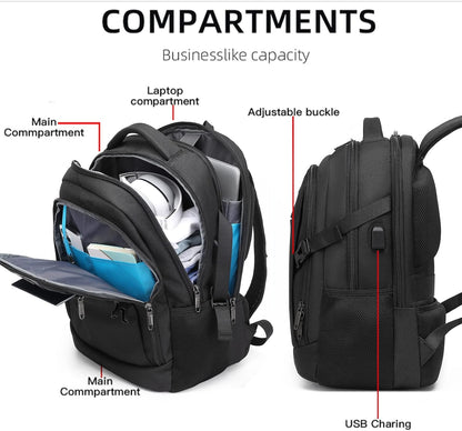 DUSLANG Travel Work Laptop Backpack With USB Charging Charger Port Fits 15.6 Inch Notebook Business Anti Theft College Computer Bag Back Pack for Women Men with Rain Cover - Black