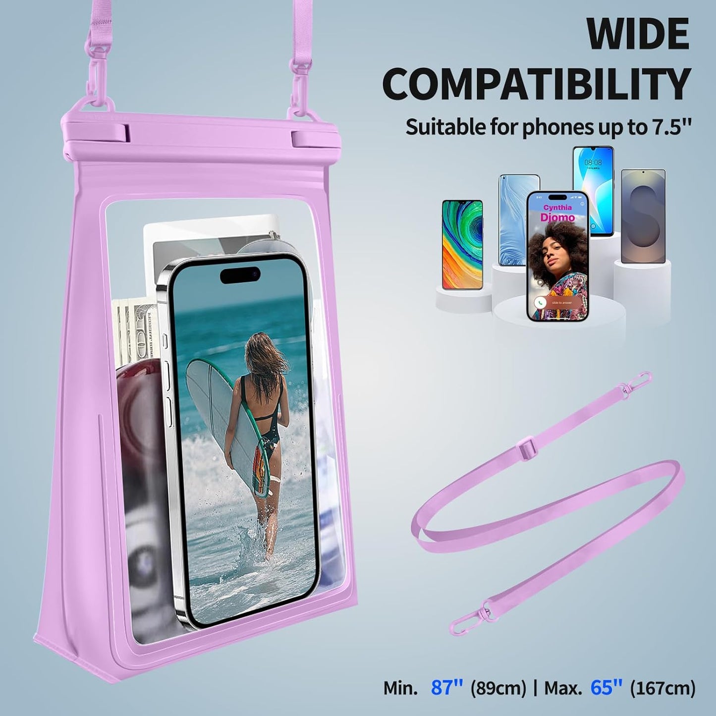 Large Floating Waterproof Phone Pouch, Cell Phone Dry Bag for iPhone 16 15 14 13 Pro Max Galaxy Google All Phones, IPX8 Waterproof Bag for Beach Vacation Purple