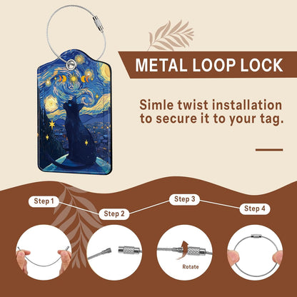 2 Pcs Colorful Luggage Tags for Suitcase, Cat Leather Luggage Tags Cute, Privacy Cover ID Label with Stainless Steel Loop & Address Card, Funny Cat Travel Bag Tag Luggage Accessories for Suitcases