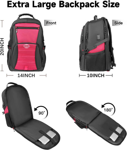 52L Extra Large Travel Backpack, 18.4 Inch Travel Laptop Backpack, Multiple Pockets 55L Carry on Backpack with USB Port, TSA Friendly Water Resistant College School Business Bag for Women, Red