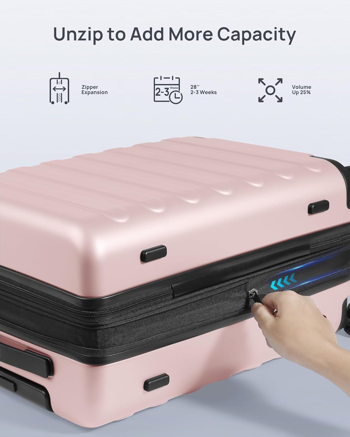 Carry on Luggage 22 X 14 X 9 Airline Approved, 20 Inch Luggage for 3-5 Days Travel, Double Spinner Wheels, 100% Hardshell PC, TSA Lock (00-Pink (Expandable), Checked 28-Inch)