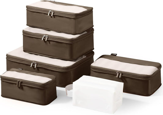6 Set Compression Packing Cubes for Travel Essentials, Luggage Organizers for Suitcases (Charcoal Gray)