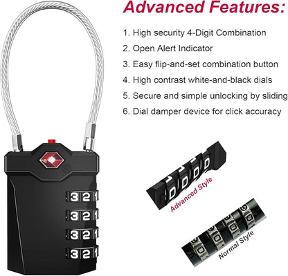 ZHEGE Travel Locks TSA Approved, 4 Digit Cable Luggage Locks - Image 3