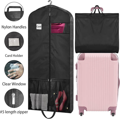 54" Garment Bags for Travel, 2 Pack Dress Bag for Hanging Clothes Storage with Pockets and Clear Window, 4" Dress Storage Bag for Long Coat, Jacket, Sweater, Shirts, Suits