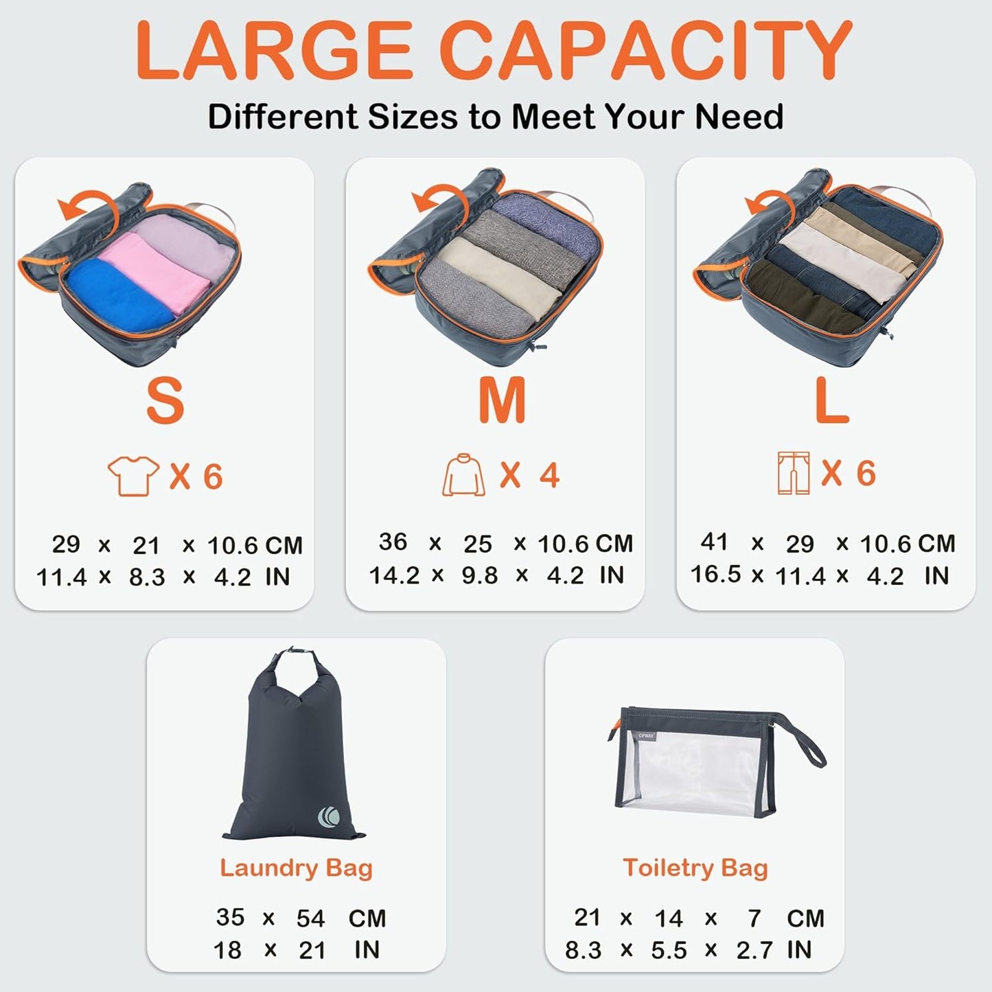 Cipway Compression Packing Cubes, Ultralight Luggage Organizer Bags with Laundry Bags and Clear Toiletries Bag, Travel Essentials for Carry on Suitcase (6 Piece,Gray)