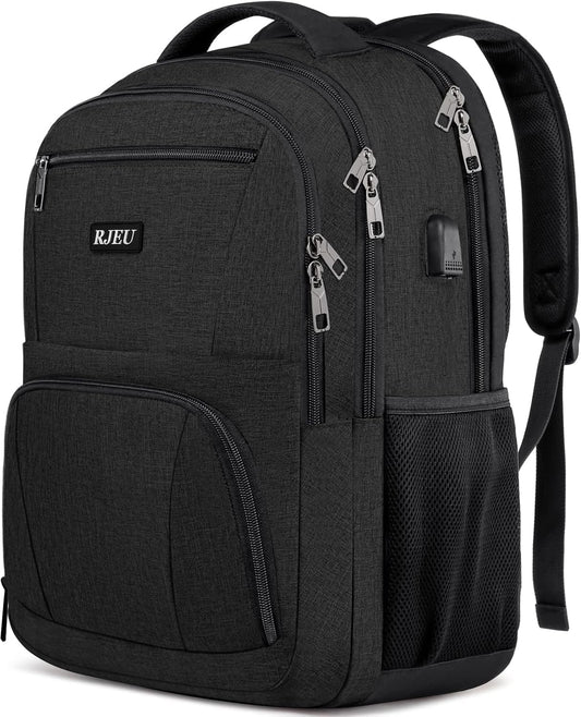 School Backpack for Teen Boys & College Students - 17.3 Inch Laptop Backpack with USB Charging Port, Anti-Theft Water Resistant Large Bookbag for Men, Travel & Work, Black