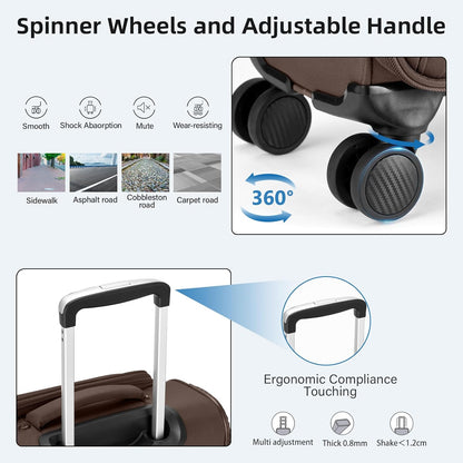 16 Inch Underseat Carry On Luggage with Wheels Softside Small Suitcases Personal Item Bag with Pocket Travel Luggage for Men Women Business Overnight Bag(Coffee)